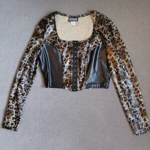 Vtg 90s Roughrider Corset Crop Top Womens M Faux Leather Snakeskin Print USA